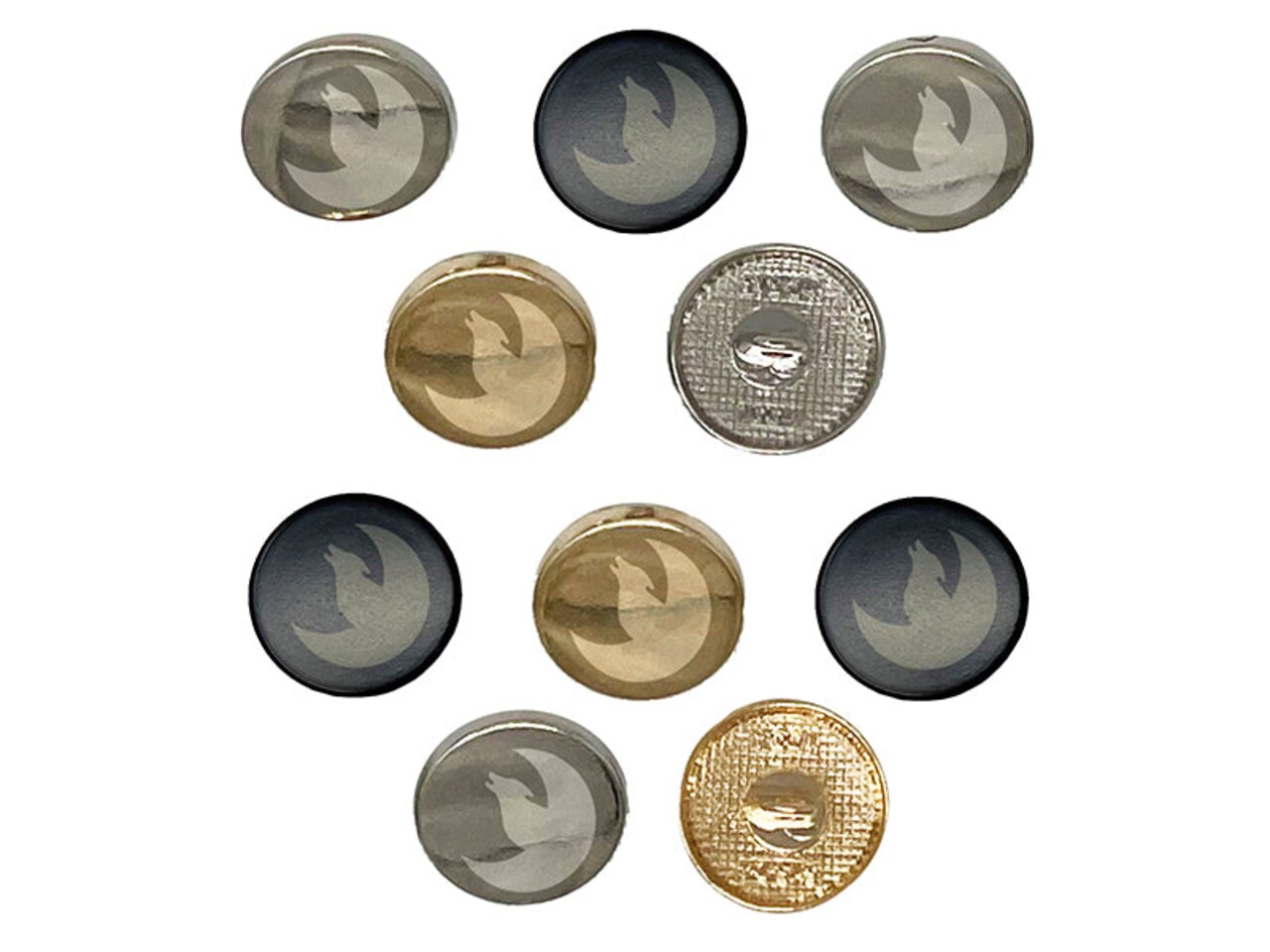Wolf Howling with Moon 0.6" (15mm) Round Metal Shank Buttons for Sewing - Set of 10